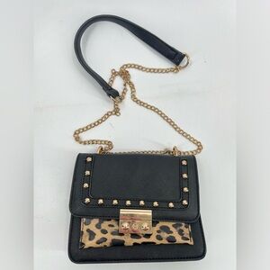 Alexis Bendel small crossbody bag black leopard gold chain purse